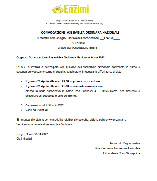 Convocazione Assemblea Ordinaria 2022